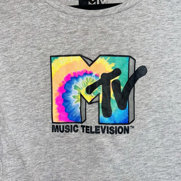 MTV Heather Gray Tie-dye Short Sleeve Cropped Graphic Tee Xlarge Women’s - Picture 4 of 11
